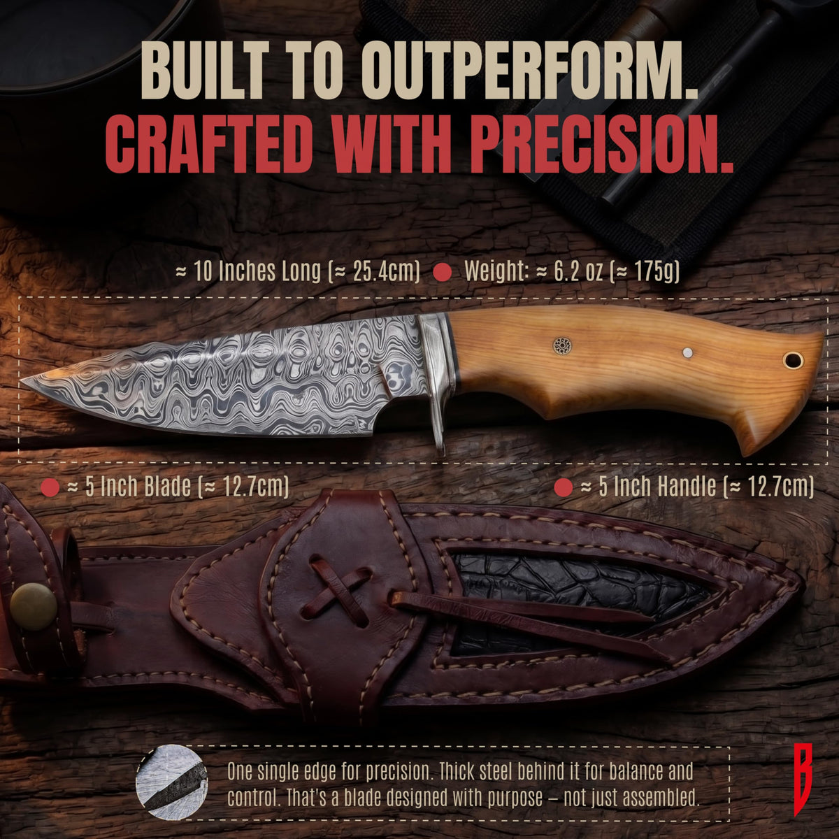 Hunting Damascus Knife Fixed Blade 10" Handmade Patented - Predator Hunter