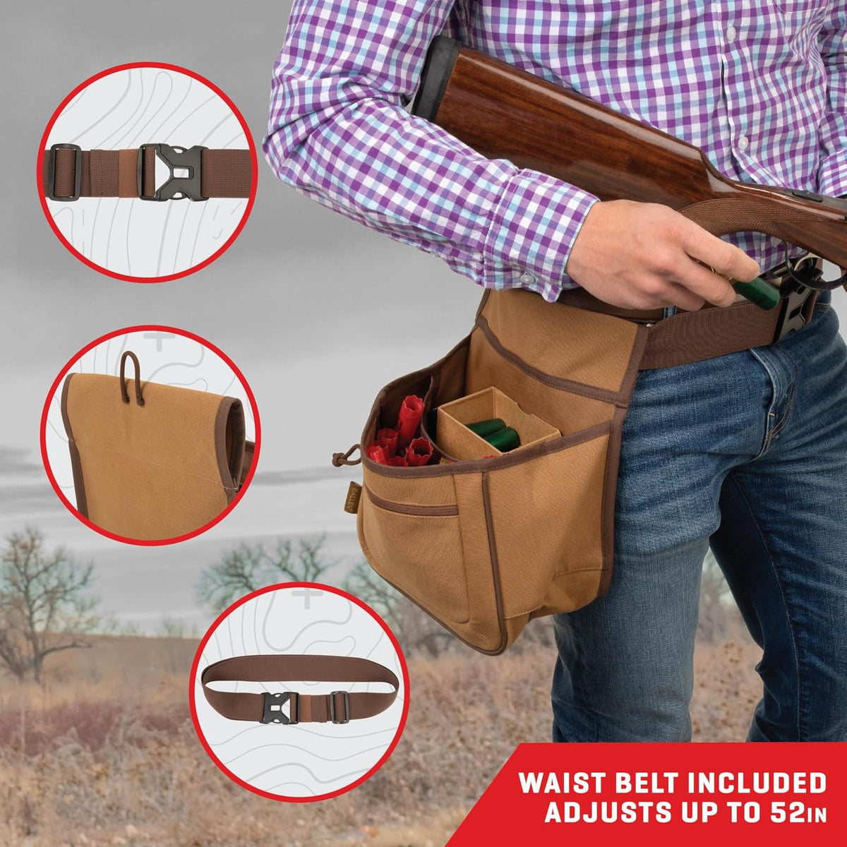 Allen Company Rival Double Compartment Shell Bag & 52" Waist Belt, Tan