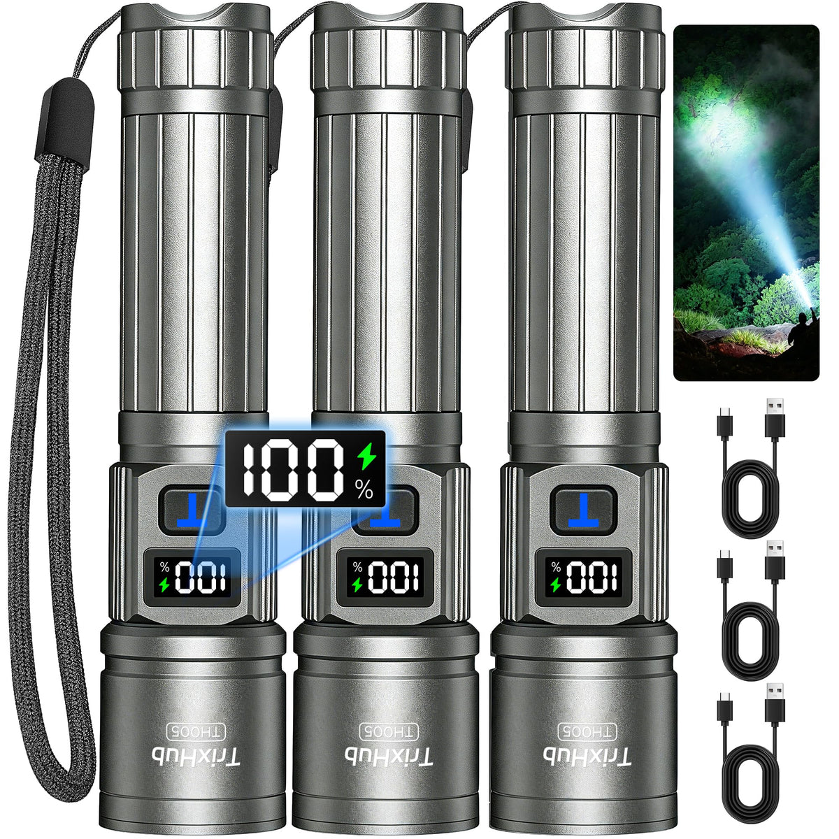 TrixHub Rechargeable Flashlights 2 Pack Super Bright High Lumens Flashlight