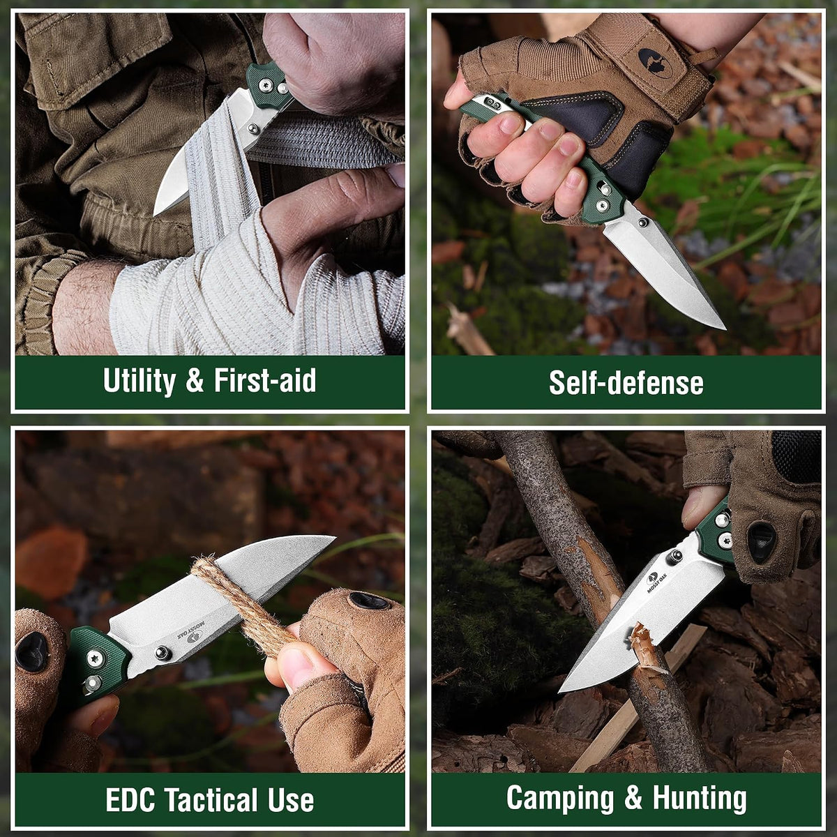 Mossy Oak Folding Pocket Knife, 4" Stonewash Stainless Steel Blade