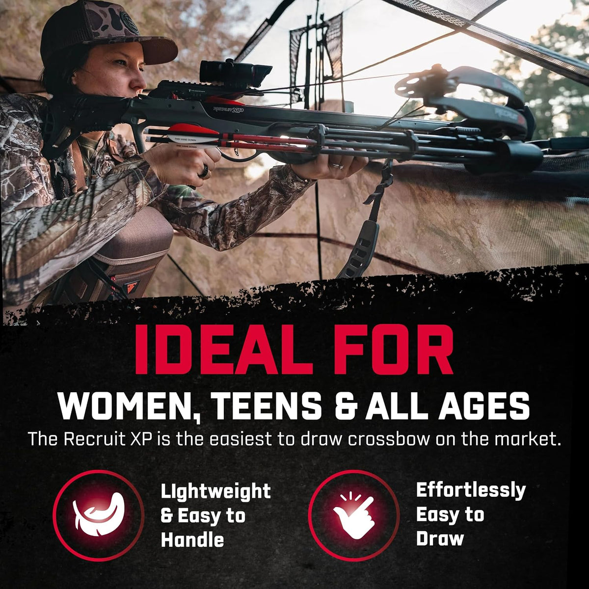 Barnett Recruit XP Crossbow Package, Compact Crossbow with 2 Arrows & 3 Dot Sight, Ideal for Hunting & Training for All Ages