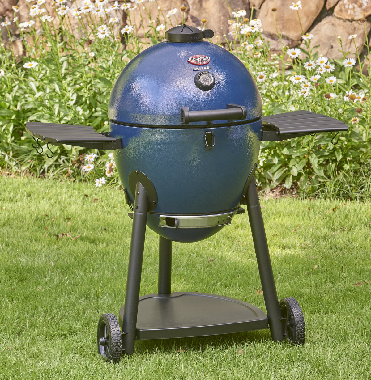 Char-Griller AKORN Jr. Portable Kamado Charcoal Grill and Smoker, Triple-Wall Insulated Steel with Cast Iron Grates and Locking Lid, 155 Sq. In. Cooking Area, Ash