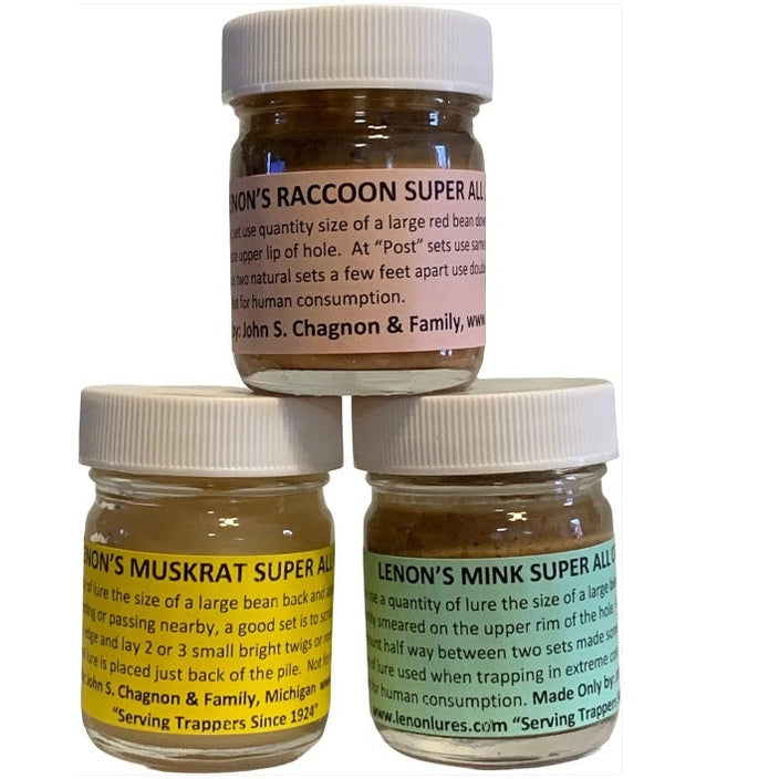 Lenon Lures - 3 Pack of Water Trapping Muskrat, Mink & Raccoon Lures 1 oz